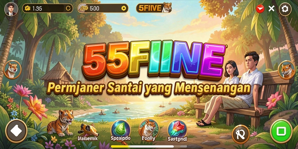 Tampilan gameplay 55FIVE yang cerah dan menghibur.