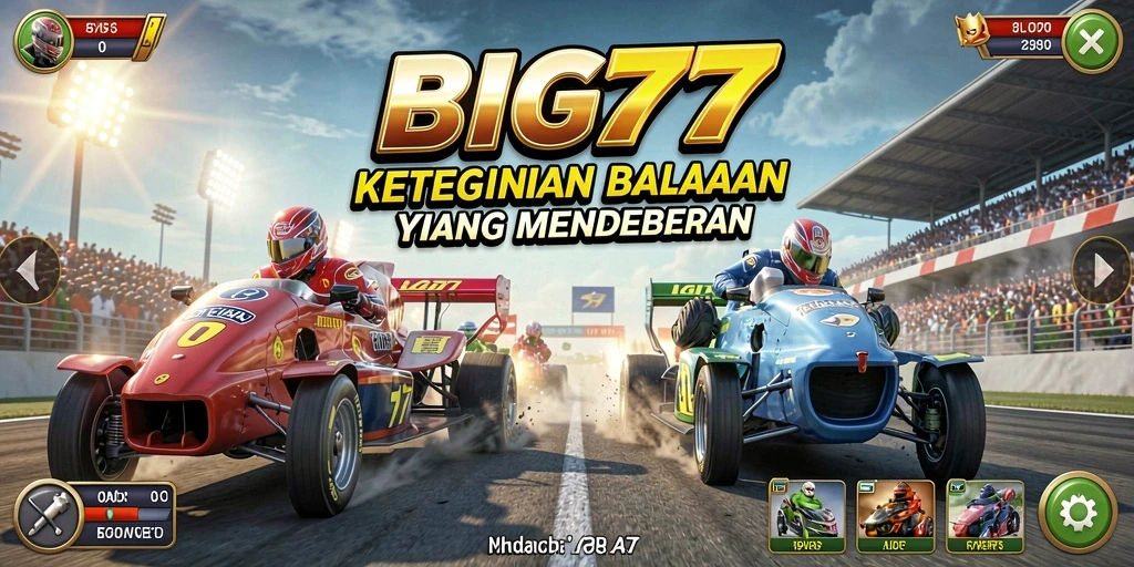 Screenshot utama <strong>BIG77</strong> menampilkan balapan mendebarkan dengan kecepatan tinggi.