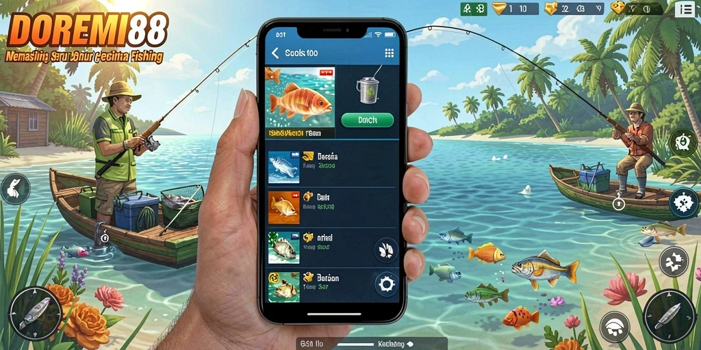 Tampilan gameplay DOREMI88 yang menampilkan momen memancing yang mendebarkan.