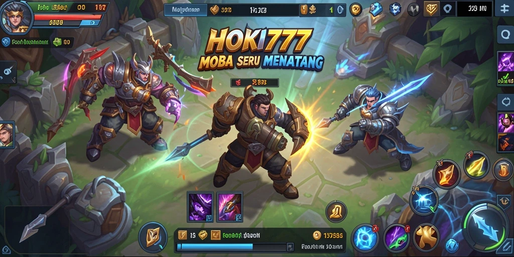Tampilan gameplay intens dari HOKI777 dalam pertarungan MOBA.