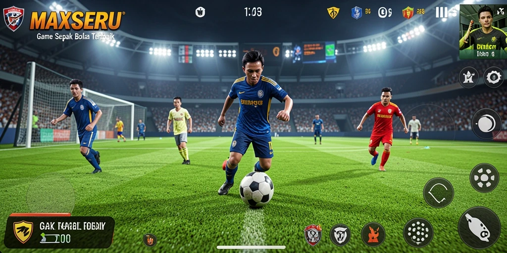 Tampilan gameplay nyata di lapangan sepak bola.