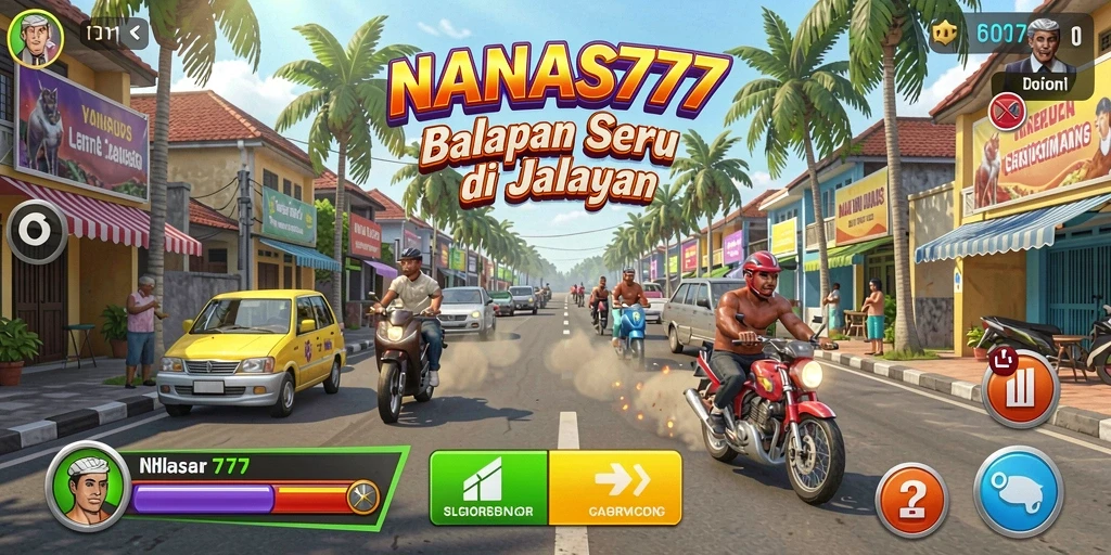 Screenshot gameplay NANAS777 menampilkan balapan mendebarkan di trek penuh tantangan.