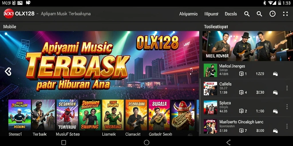 Tampilan gameplay OLX128 yang menawan dengan koleksi musik yang beragam.