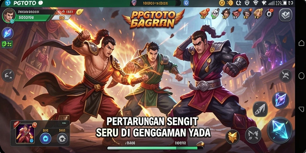 Tangkapan layar utama menunjukkan aksi pertarungan intens di PGTOTO.