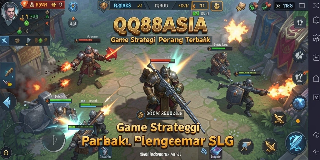 Tampilan gameplay epik dalam QQ88ASIA dengan pertempuran strategis.