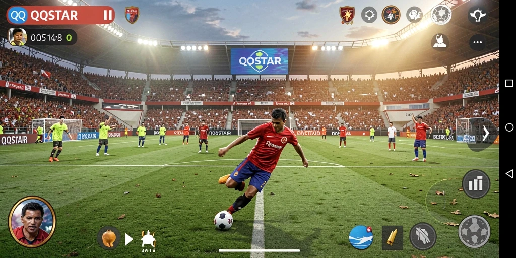 Tampilan gameplay QQSTAR yang mengesankan dalam pertandingan sepak bola.
