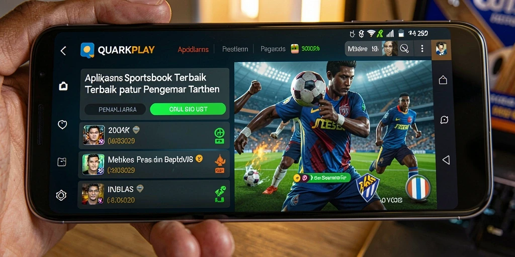 Screenshot utama QUARKPLAY menampilkan antarmuka taruhan olahraga yang menarik.
