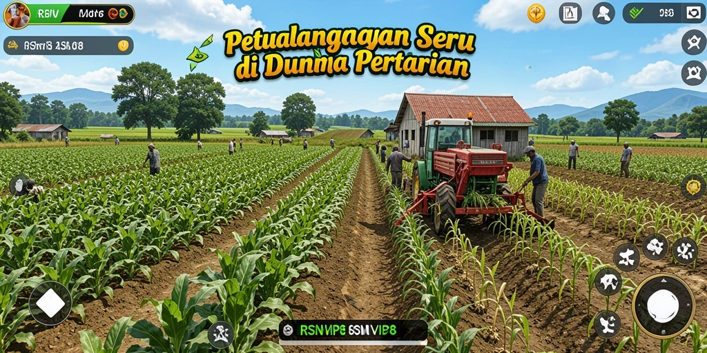 Tampilan gameplay RSNVIP8 saat bertani dengan berbagai tanaman.